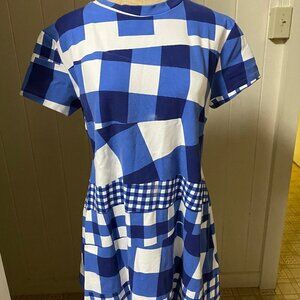 ETRE CECILE sz L GINGHAM A Line Mini Dress Blue
